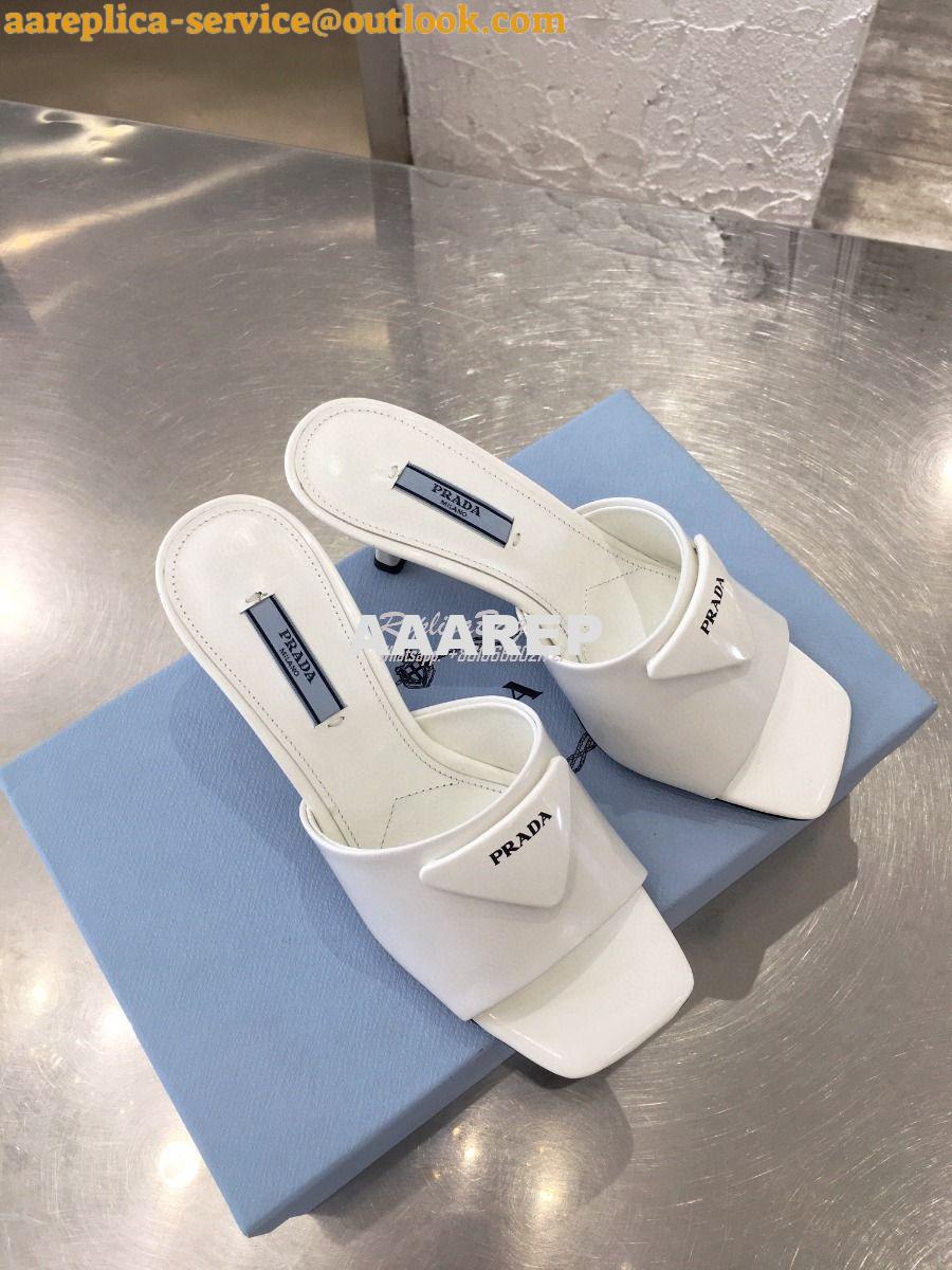 Replica Prada Brushed Leather Mid-heeled Slides 1XX590 White Replica Prada Brushed Leather Mid-heeled Slides 1XX590 White