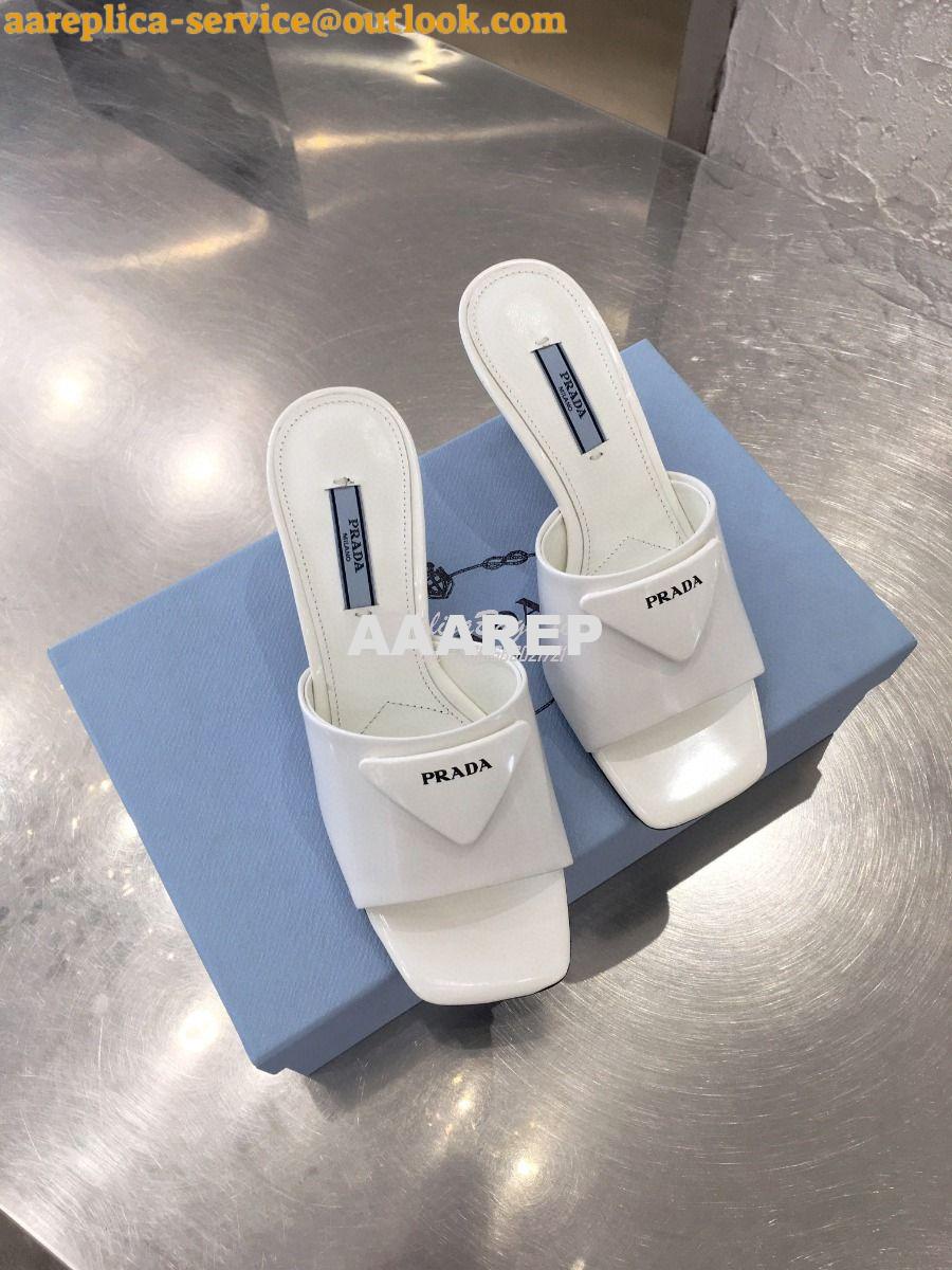 Replica Prada Brushed Leather Mid-heeled Slides 1XX590 White 3 Replica Prada Brushed Leather Mid-heeled Slides 1XX590 White 3
