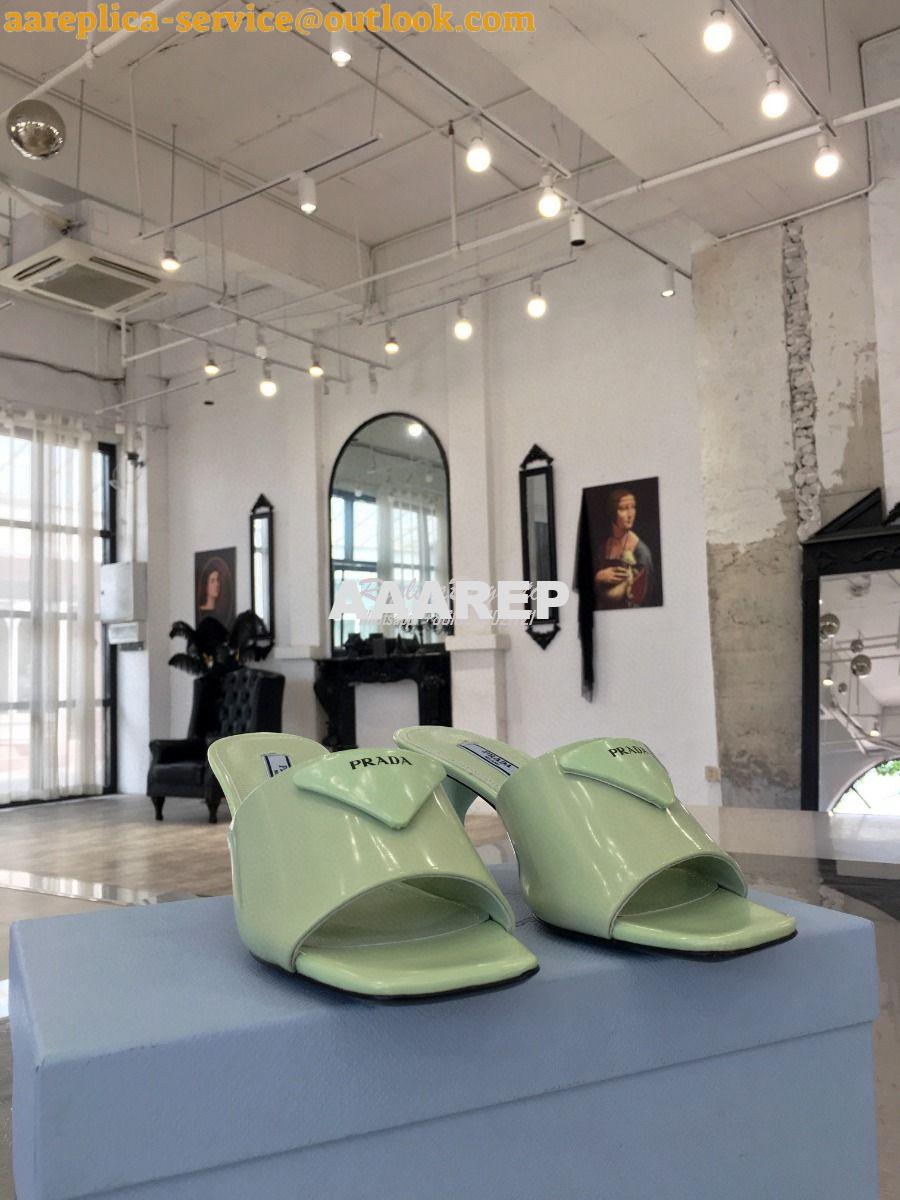 Replica Prada Brushed Leather Mid-heeled Slides 1XX590 Green 5 Replica Prada Brushed Leather Mid-heeled Slides 1XX590 Green 5