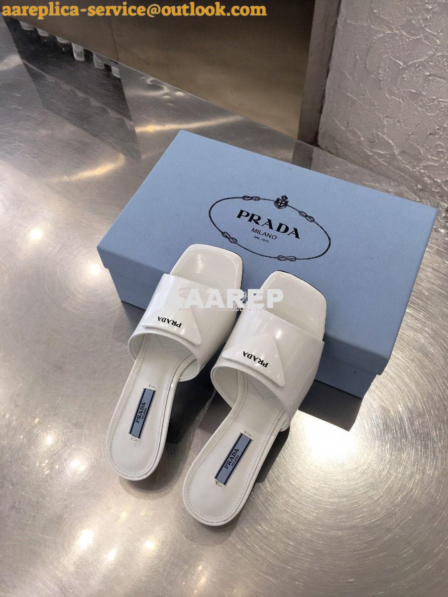 Replica Prada Brushed Leather Mid-heeled Slides 1XX590 White 6 Replica Prada Brushed Leather Mid-heeled Slides 1XX590 White 6