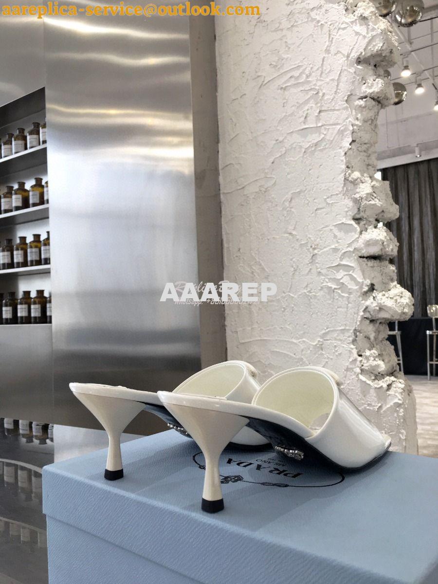 Replica Prada Brushed Leather Mid-heeled Slides 1XX590 White 8 Replica Prada Brushed Leather Mid-heeled Slides 1XX590 White 8