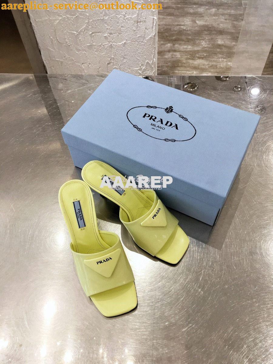Replica Prada Brushed Leather Mid-heeled Slides 1XX590 Yellow 2 Replica Prada Brushed Leather Mid-heeled Slides 1XX590 Yellow 2