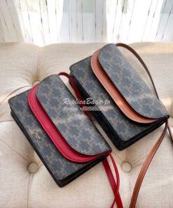Replica Celine Wallet On Strap In Triomphe Canvas And Smooth Lambskin