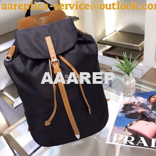 Replica Prada Nylon and Saffiano leather backpack 1BZ064 Black Caramel 2