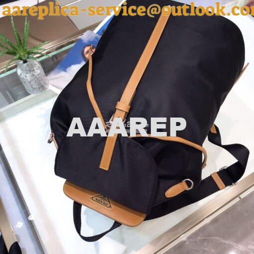 Replica Prada Nylon and Saffiano leather backpack 1BZ064 Black Caramel 6