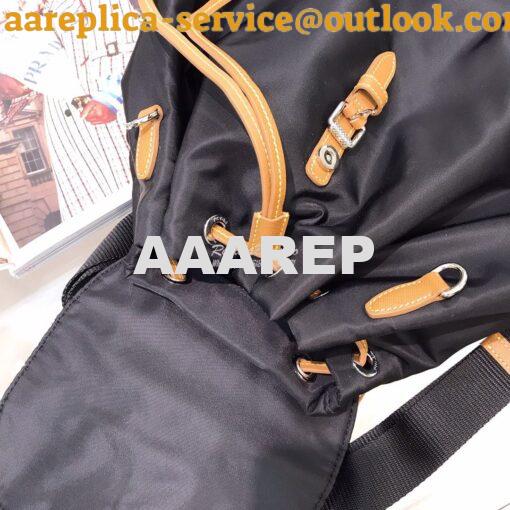 Replica Prada Nylon and Saffiano leather backpack 1BZ064 Black Caramel 9