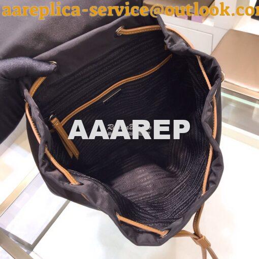 Replica Prada Nylon and Saffiano leather backpack 1BZ064 Black Caramel 10