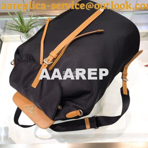 Replica Prada Nylon and Saffiano leather backpack 1BZ064 Black Caramel 11