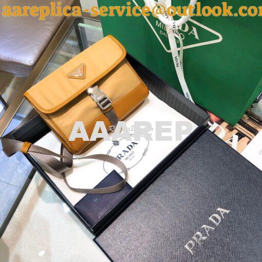 Replica Prada Nylon and Saffiano Leather Cellphone Case 2ZH108 Caramel 2