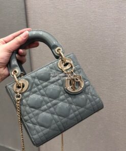 Replica Christian Dior Quilted Stone Grey Patent Leather Lady Dior Bag
