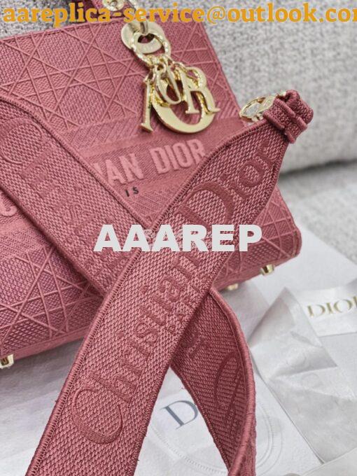 Replica Dior Medium Mallow Rose Lady D-lite Embroidered Cannage Bag M0 10