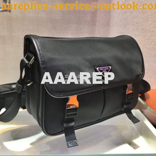 Replica Prada Nylon and Saffiano Leather Shoulder Bag 2VD769 Black 4