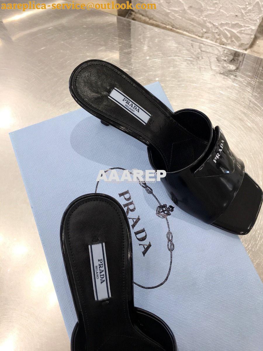 Replica Prada Brushed Leather Mid-heeled Slides 1XX590 Black 3 Replica Prada Brushed Leather Mid-heeled Slides 1XX590 Black 3