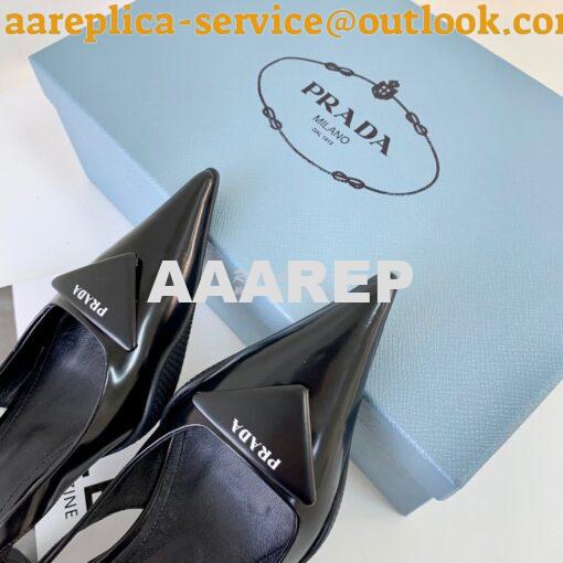 Replica Prada Brushed Leather Gabardine Slingback Pumps 1I588M Black 4