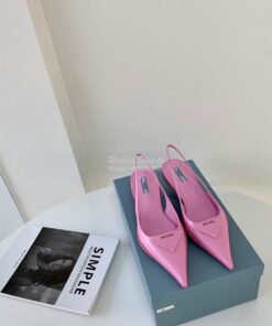 Replica Prada Brushed Leather Gabardine Slingback Pumps 1I588M Pink