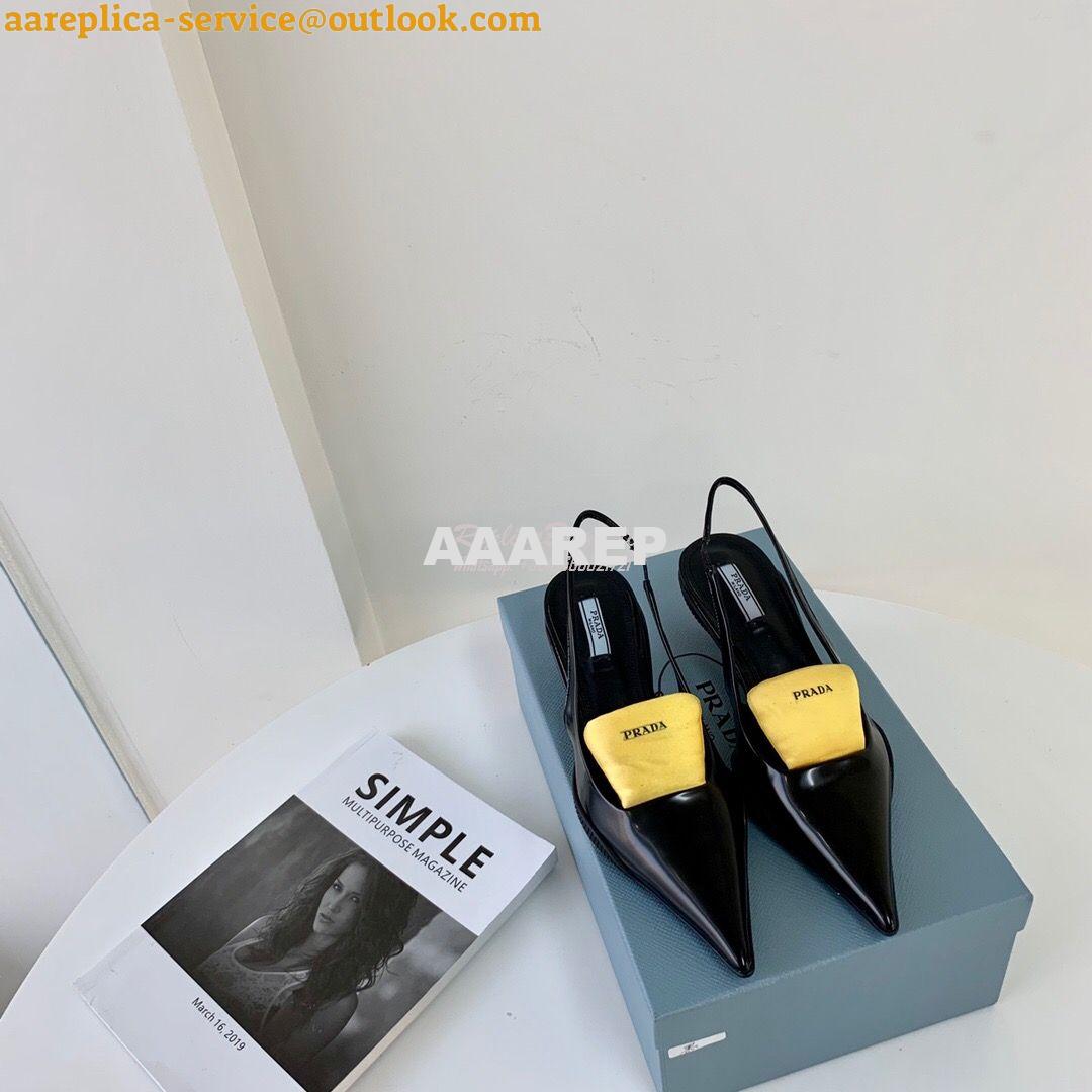 Replica Prada Brushed Leather Gabardine Slingback Pumps 1I566M Black 2 Replica Prada Brushed Leather Gabardine Slingback Pumps 1I566M Black 2