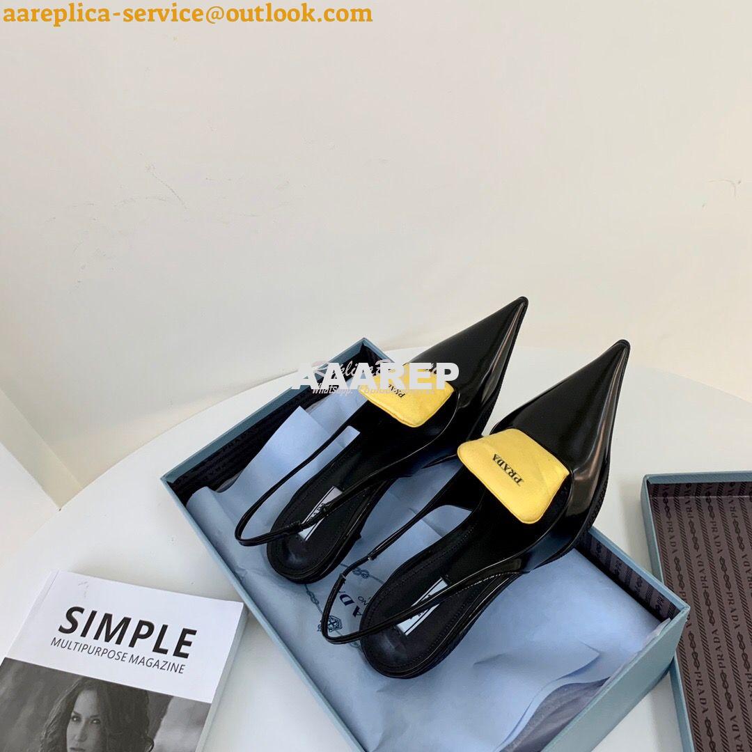 Replica Prada Brushed Leather Gabardine Slingback Pumps 1I566M Black 3 Replica Prada Brushed Leather Gabardine Slingback Pumps 1I566M Black 3