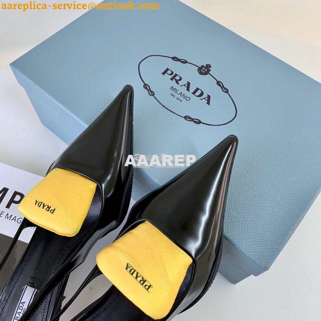 Replica Prada Brushed Leather Gabardine Slingback Pumps 1I566M Black 4 Replica Prada Brushed Leather Gabardine Slingback Pumps 1I566M Black 4