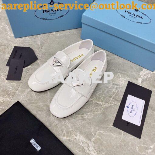 Replica Prada Patent Leather Loafers 1D262M White 3
