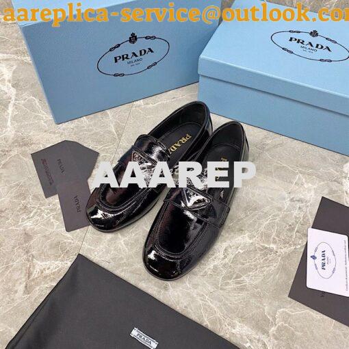 Replica Prada Patent Leather Loafers 1D262M Black 2