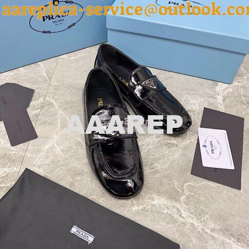 Replica Prada Patent Leather Loafers 1D262M Black 3