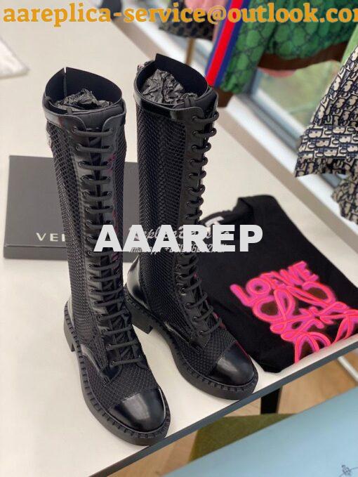 Replica Prada Brushed leather and mesh boots 1W907M Black 3