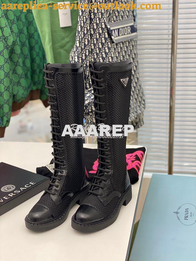 Replica Prada Brushed leather and mesh boots 1W907M Black 4 Replica Prada Brushed leather and mesh boots 1W907M Black 4