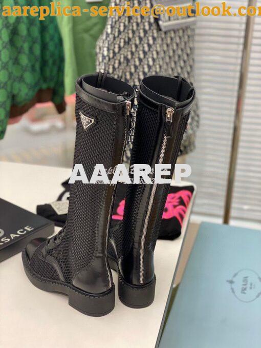 Replica Prada Brushed leather and mesh boots 1W907M Black 6