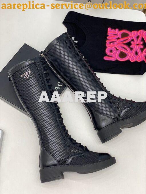 Replica Prada Brushed leather and mesh boots 1W907M Black 8