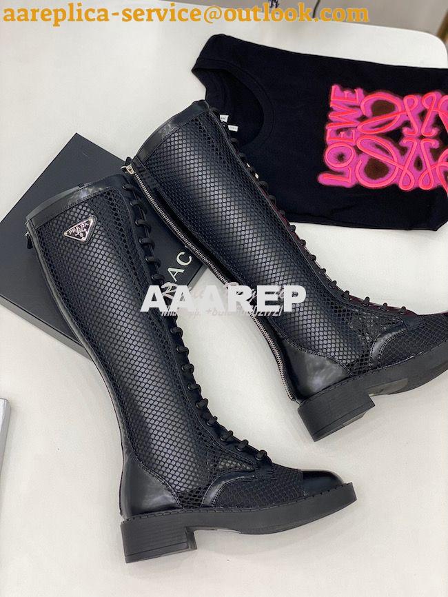 Replica Prada Brushed leather and mesh boots 1W907M Black 8 Replica Prada Brushed leather and mesh boots 1W907M Black 8