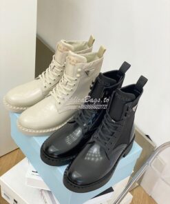 Replica Prada Brushed Leather And Nylon Boots 2UE011 Black