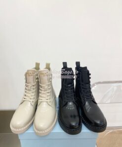 Replica Prada Brushed Leather And Nylon Boots 2UE011 Black 2