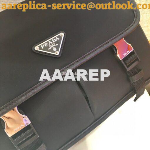 Replica Prada Nylon and Saffiano Leather Shoulder Bag 2VD769 Black 6
