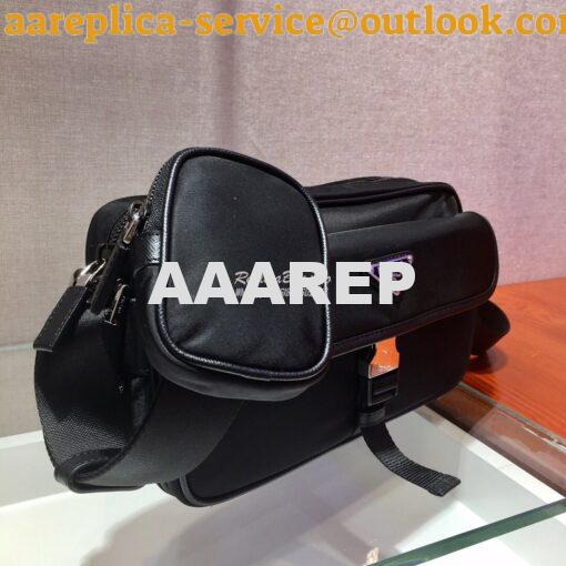 Replica Prada Nylon and Saffiano Leather Shoulder Bag 2VH074 Black 4