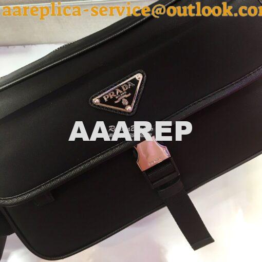 Replica Prada Nylon and Saffiano Leather Shoulder Bag 2VH074 Black 5