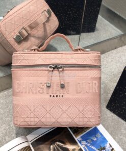 Replica Dior Travel Vanity Bag Pink Cannage Embroidery S5417