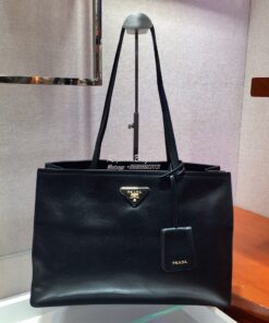 Replica Prada 20s Etiquette Leather Tote Bag 1bg122 Black