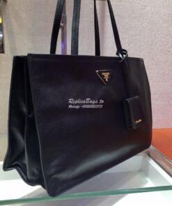 Replica Prada 20s Etiquette Leather Tote Bag 1bg122 Black 2