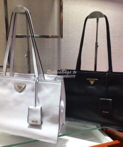 Replica Prada 20s Etiquette Leather Tote Bag 1bg122 White