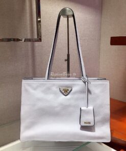 Replica Prada 20s Etiquette Leather Tote Bag 1bg122 White 2