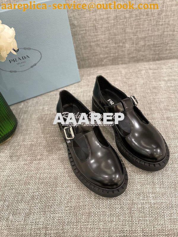 Replica Prada Brushed-leather Mary Jane T-strap Shoes 1E834M 2 Replica Prada Brushed-leather Mary Jane T-strap Shoes 1E834M 2