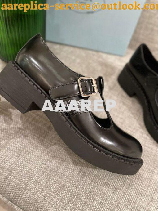 Replica Prada Brushed-leather Mary Jane T-strap Shoes 1E834M 3