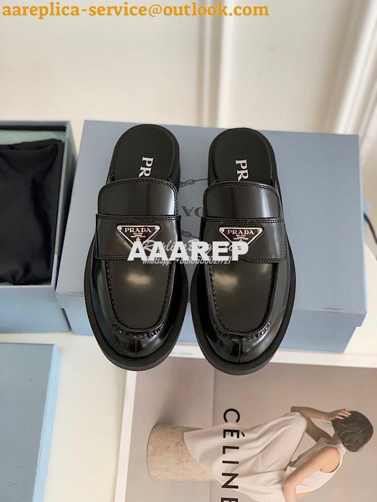 Replica Prada Brushed Leather Mules 1D652M Black 2 Replica Prada Brushed Leather Mules 1D652M Black 2