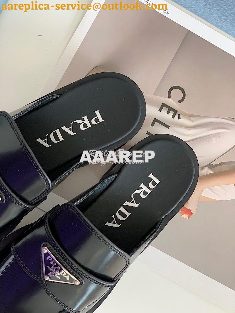 Replica Prada Brushed Leather Mules 1D652M Black 8 Replica Prada Brushed Leather Mules 1D652M Black 8
