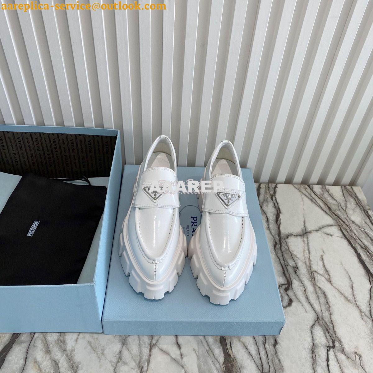 Replica Prada Monolith Brushed Leather Pointed Loafers 1D663M White 3 Replica Prada Monolith Brushed Leather Pointed Loafers 1D663M White 3