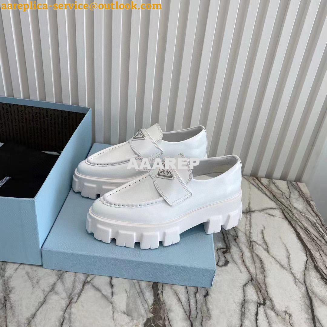 Replica Prada Monolith Brushed Leather Pointed Loafers 1D663M White 4 Replica Prada Monolith Brushed Leather Pointed Loafers 1D663M White 4