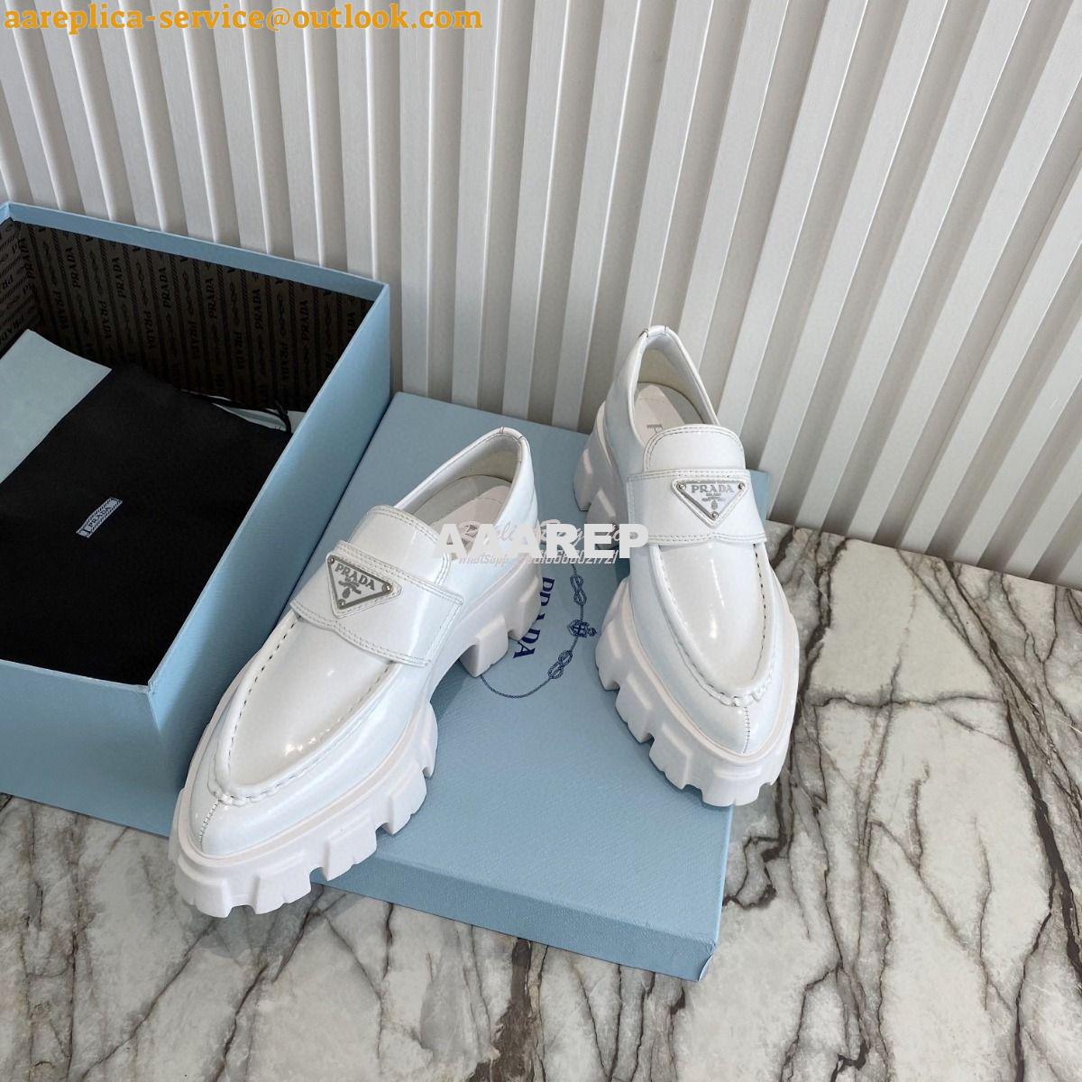 Replica Prada Monolith Brushed Leather Pointed Loafers 1D663M White 5 Replica Prada Monolith Brushed Leather Pointed Loafers 1D663M White 5