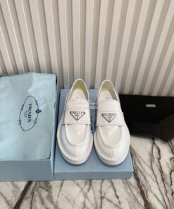 Replica Prada Brushed Leather Loafers 1D246M White 2