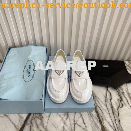 Replica Prada Brushed Leather Loafers 1D246M White 2