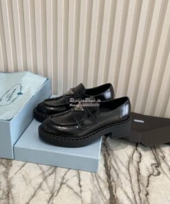 Replica Prada Brushed Leather Loafers 1D246M Black 2